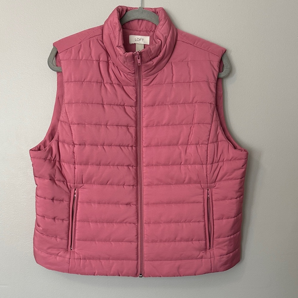LOFT NWT Women's Rose Pink Quilted Puffer Vest XL Spring Layering Athleisure